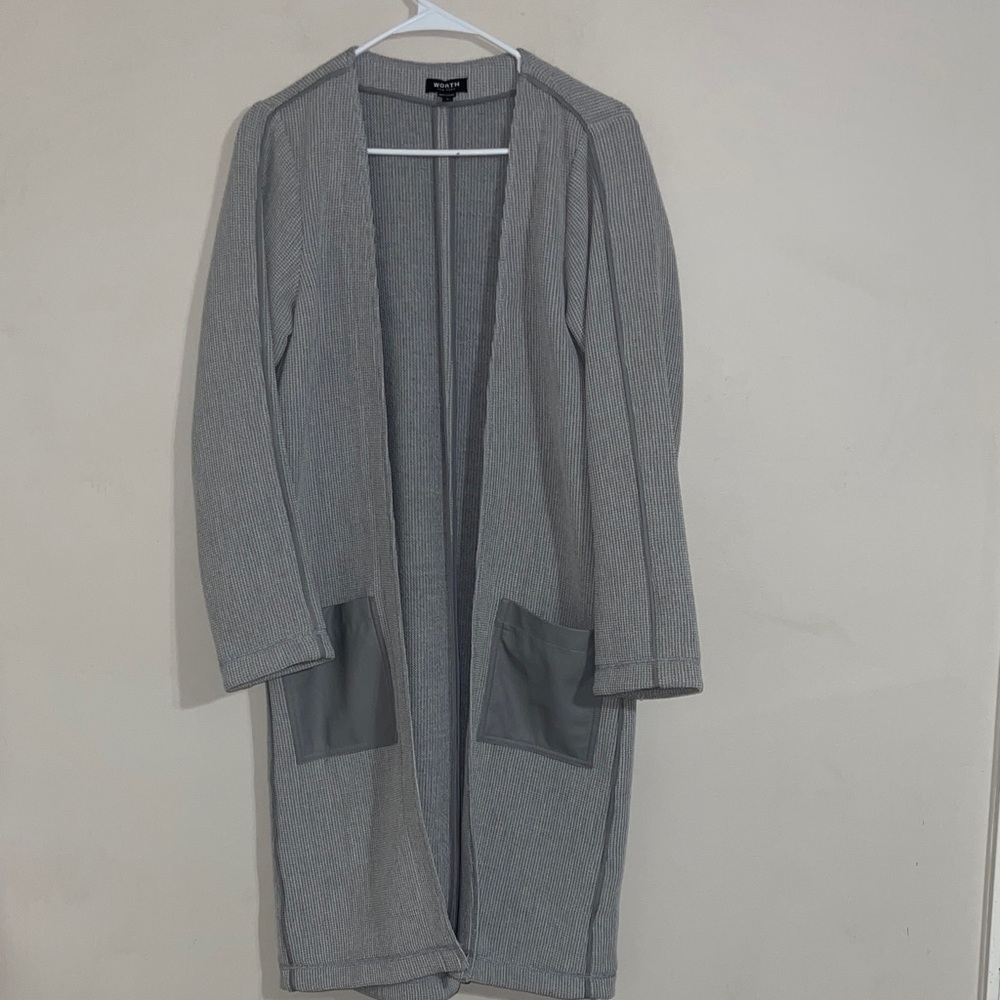 Worth New York Gray Open Front Knit Cardigan Sweater small